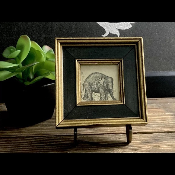 Vintage Custom Framed Elephant Pictures Set Of Two 3.5" By 3.5" - Picture 8 of 11